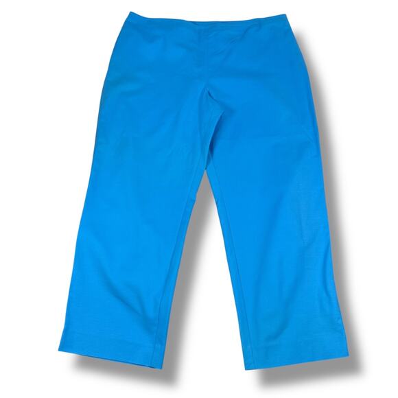 St John Pant Women’s 16 Blue Cotton Stretch Side Zip Wide-Leg Classic Ankle - Picture 1 of 10